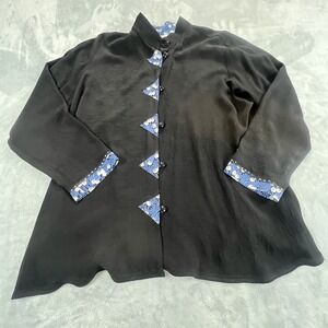 Marla Duran Womens Wearable Art Button Up Blouse Sz XL Black Lagenlook Relaxed